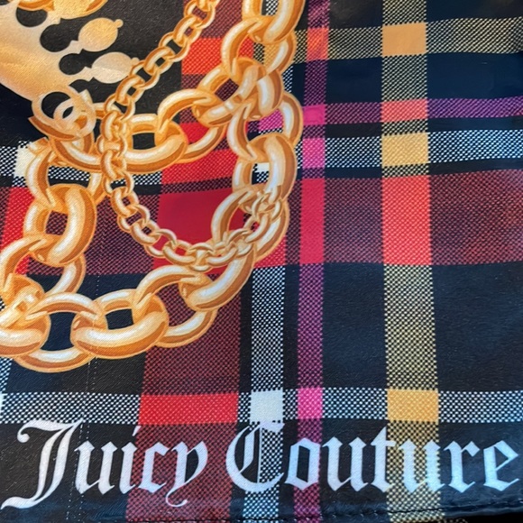 Vintage Juicy Couture Silk Scarf Crest, Chains and Tartan pattern 35"X 35" - Picture 3 of 8